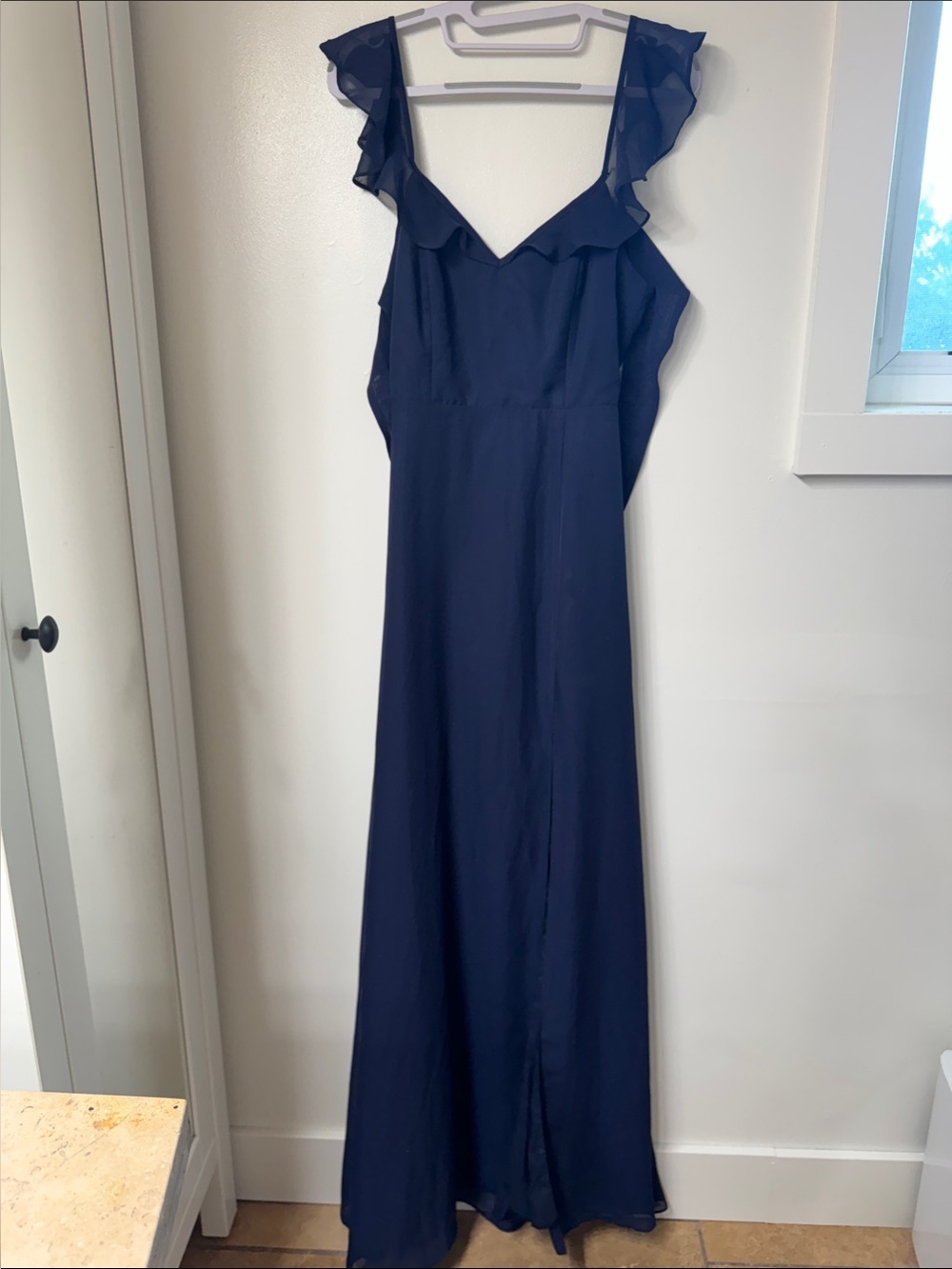 Lulu's Navy Ruffle-Shoulder Maxi Dress